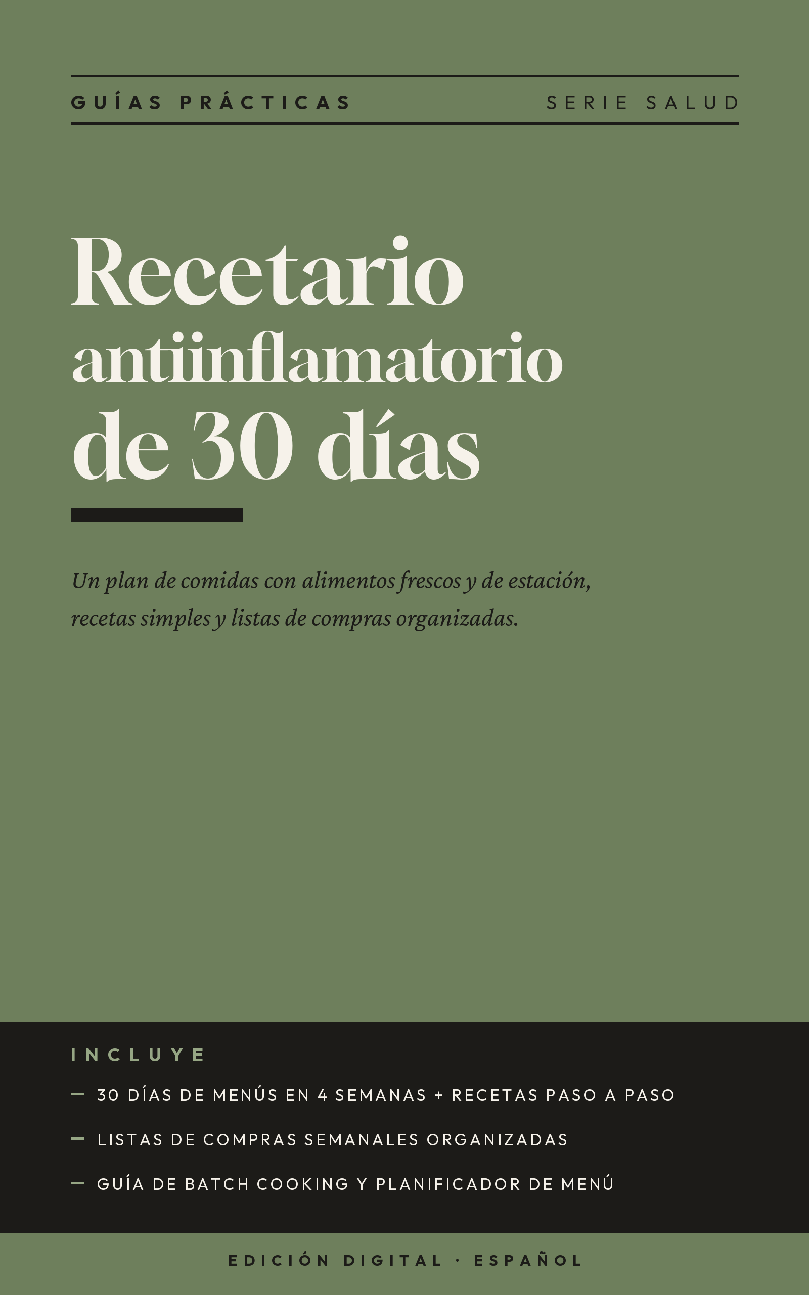 Recetario antiinflamatorio de 30 días con lista de compras